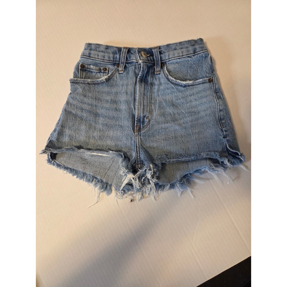 American Eagle Mom Shorts Black Distressed High Waisted Denim Frayed Hem 26
